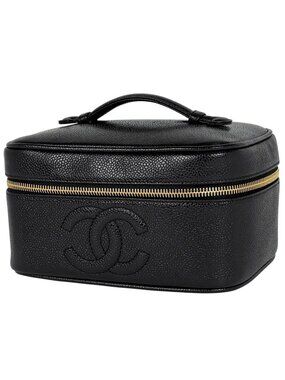 Chanel CC Logo Vanity Makeup Case Pouch Caviar Leather Black